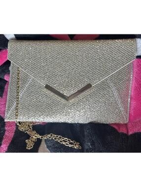 Gold Glitter Envelope Clutch Evening Bag Formal Party Prom Wedding Purse Women